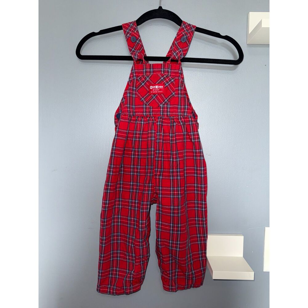 Vintage OshKosh Red Plaid Bow-Back Bubble Romper, Made In USA | Size 3T